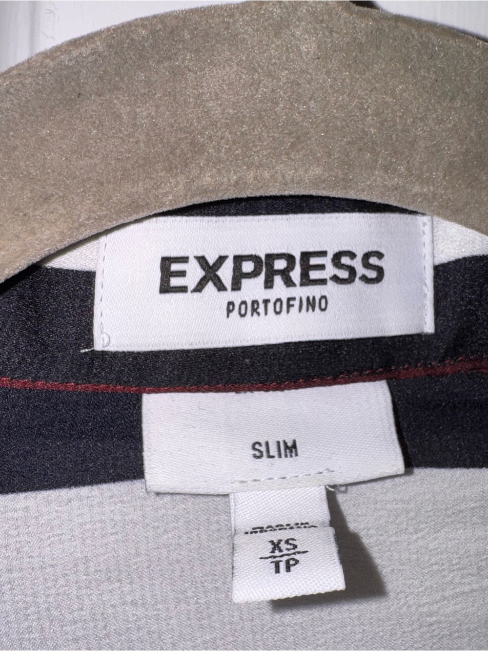 Express the portofino slim Striped Button-Down Shirt Burgundy White Black XS - Picture 3 of 14
